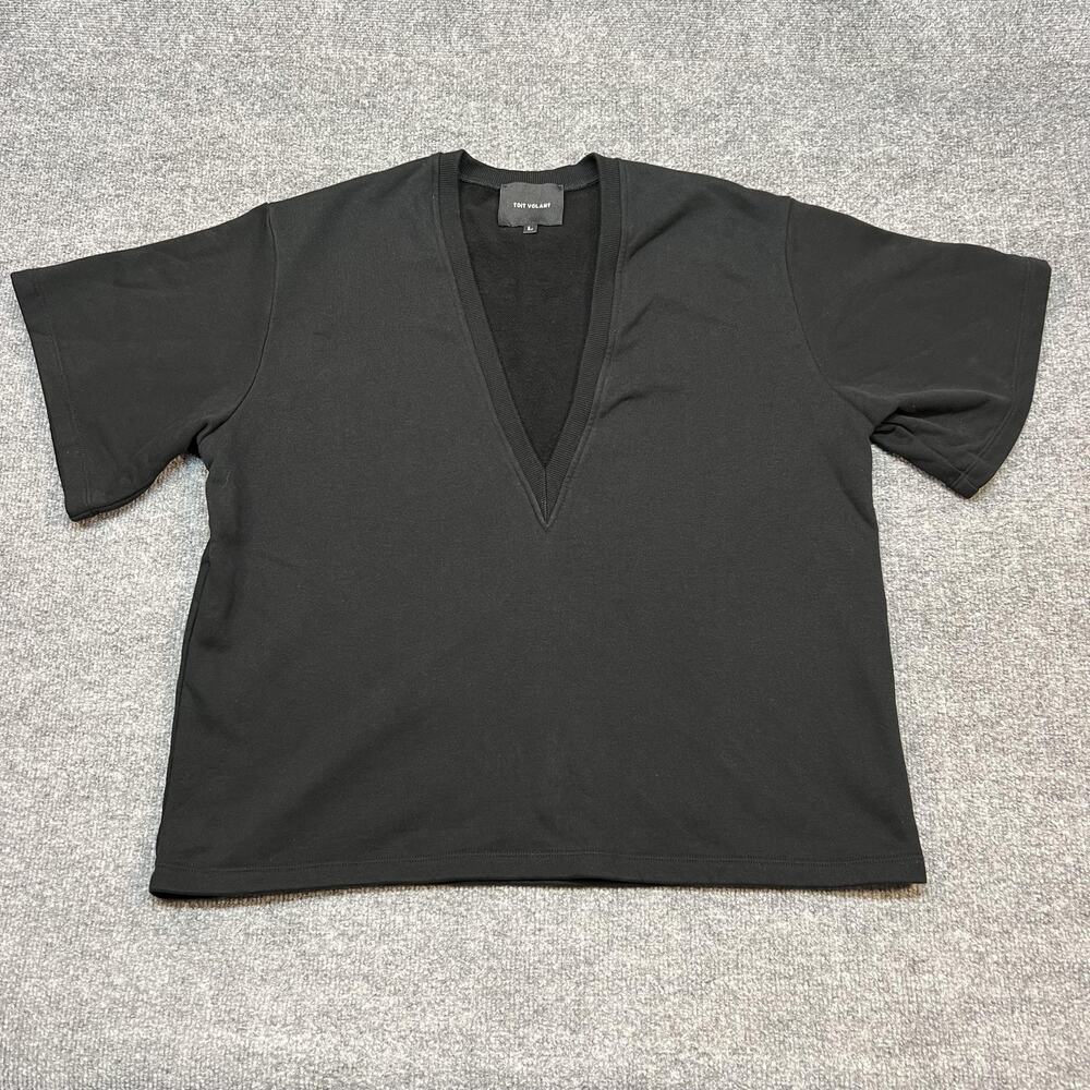 TOIT Volant Poppy Top Poplin Cotton Black Womens Large USA Boxy Relaxed Fit